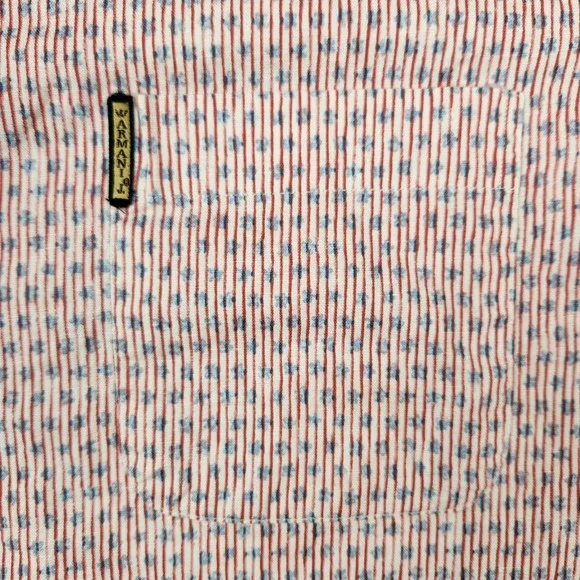 Armani Jeans Shirt Mens Medium Red Striped Linen Blend Short Sleeve Button Up - Picture 2 of 11